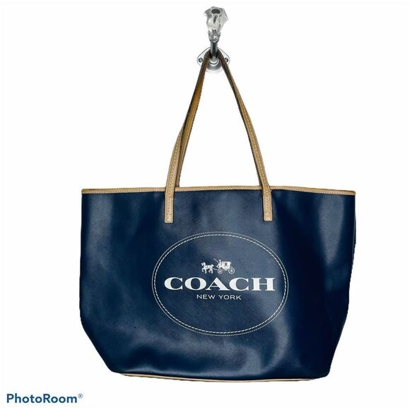 Coach Metro Horse & Carriage Navy Blue Xlarge Tote‎ Bag Satchel Travel Purse - Picture 1 of 10